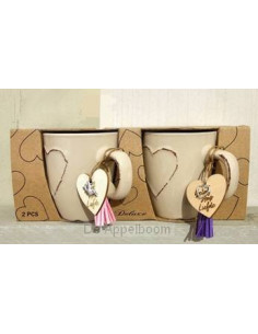 Mokken set (2) hart Creme...