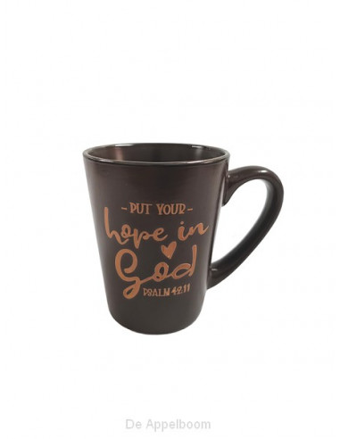 Stoneware mug Hope in God dark brown