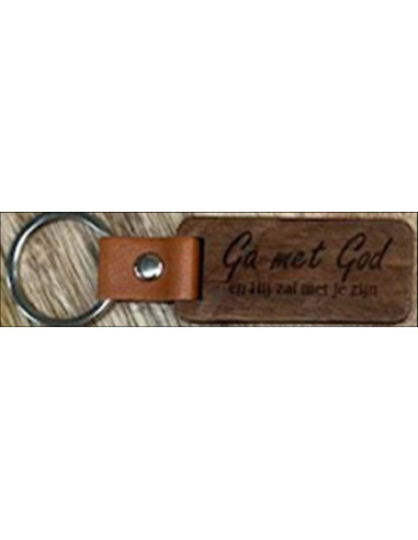 Sleutelhanger hout/leer Ga met God