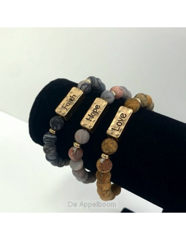 Set 2 natuurstenen armband faith hope lo