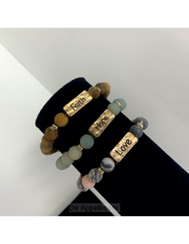 Set 3 natuurstenen armband faith hope lo