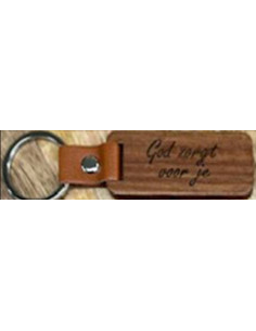 Sleutelhanger hout/leer God...
