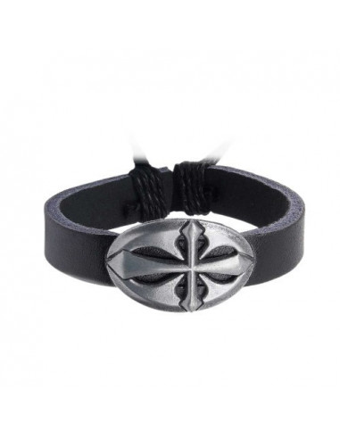 Leather bracelet round cutout cross