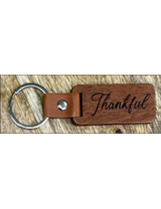 Keyring Wood/Leather Thankful