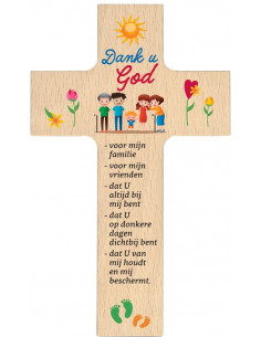 Houten kruisje Dank u God