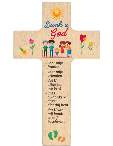 Houten kruisje Dank u God