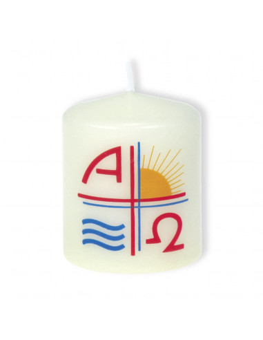 Stompkaarsje Alpha Omega nieuw 6 cm