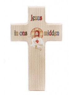 Kruis hout 15cm Jezus in...