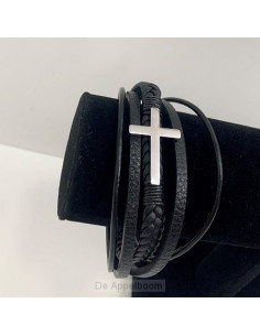 Leren armband zilver kruis...