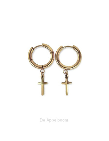 Oorbel ring kruisje goud