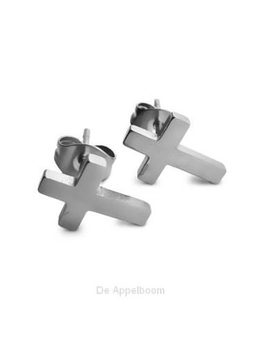 Oorbel knopje kruisje zilver