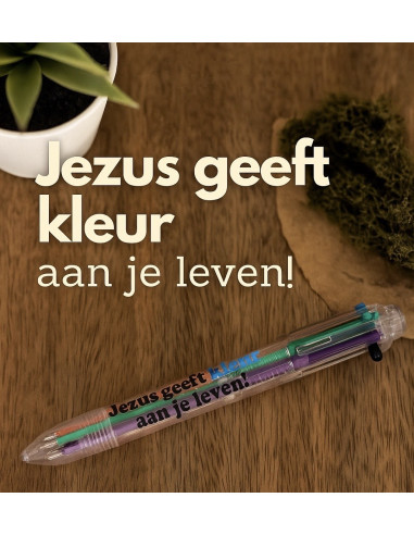 6 kleuren balpen  Jezus geeft kleur aan