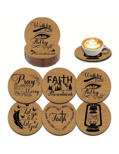 Coasterset (6) wood with 6 different quo