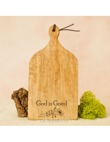 Houten snijbordje God is goed bloemen