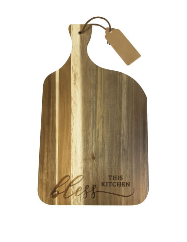 Wood servingboard with handle Bless this