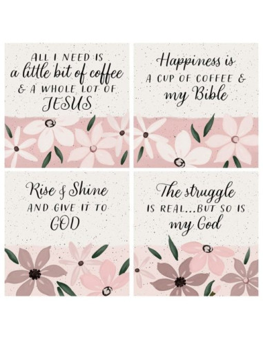 Coaster Set (4) Religious Pink Floral