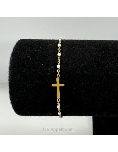 Armband kruisje kralen wit goud