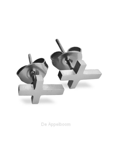 Oorbel knopje kruisje XS zilver