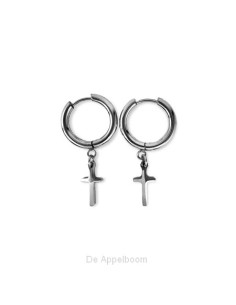 Oorbel ring kruisje zilver