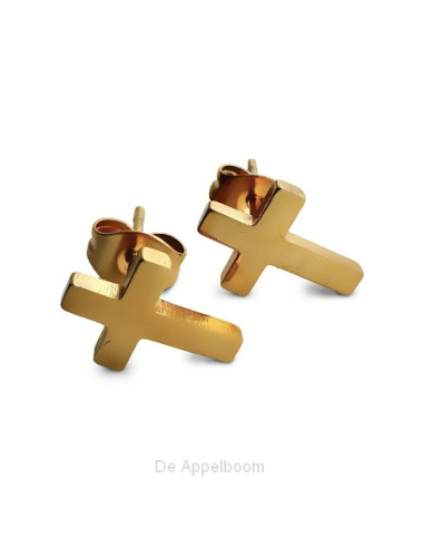 Oorbel knopje kruisje goud