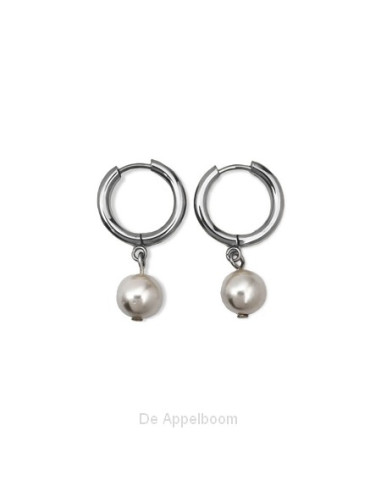 Oorbel ring parel zilver