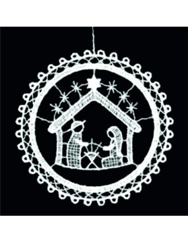 Lace hanger round with nativity 9cm