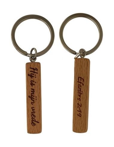 Sleutelhanger hout Hij is mijn vrede