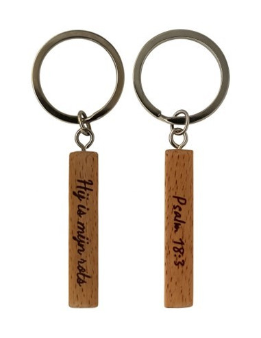 Sleutelhanger hout Hij is mijn rots
