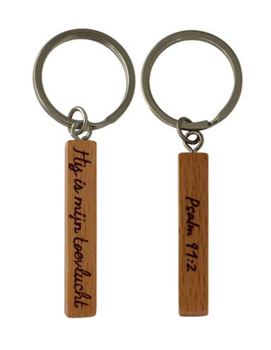 Sleutelhanger hout Hij is mijn toevlucht