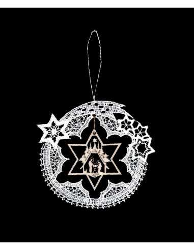 Lace hanger with wood nativity star