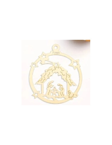 Wood ornament round (DIY) Nativity 8x9cm