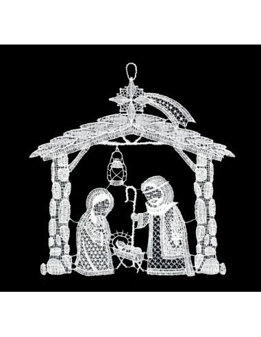 Lace hanger Nativity Stable 17x16cm