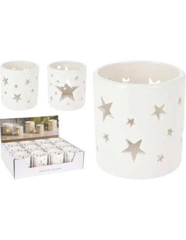 Ceramic tealightholder Star - assorted