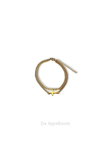 Dubbele damesarmband met kruis  goud
