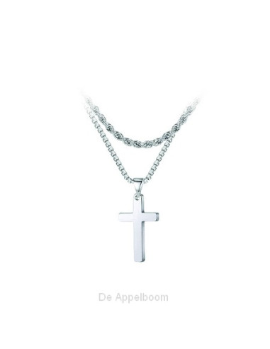 Necklace Cross silver double chains