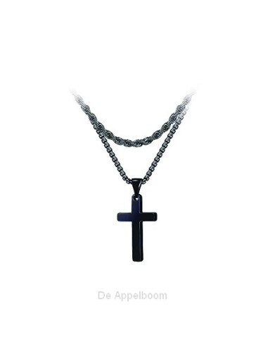 Necklace Cross black double chains