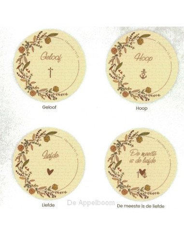 Setje van 4 Onderzetters Geloof, Hoop en