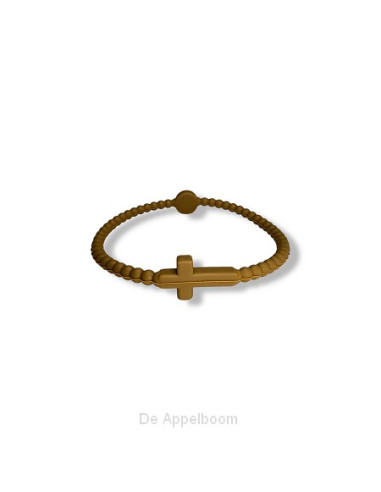 Siliconen armbandje met kruisje bruin