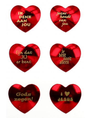 Stickervel glimmende harten 6 per vel