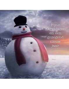 Kerstkaart sneeuwpop fijne...