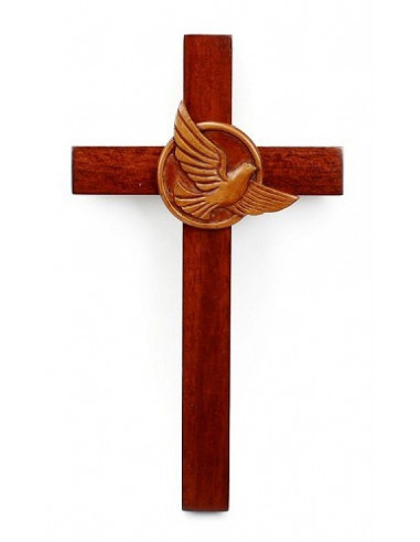 Kruis hang 20cm met duif mahoniehout