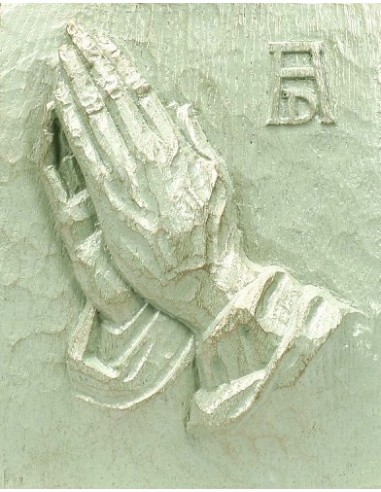 Wandbord biddende handen groot bronsgroe