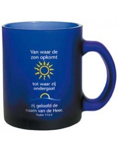 Mok blauw glas ps 113:3 van...