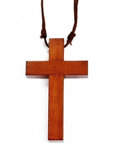 Kruis hout 5cm aan leren koord