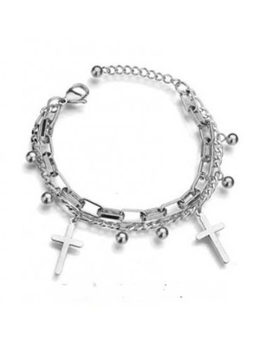 Wrist bracelet 2 crosses silver