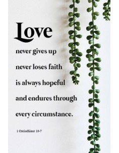 Wenskaart love never gives up